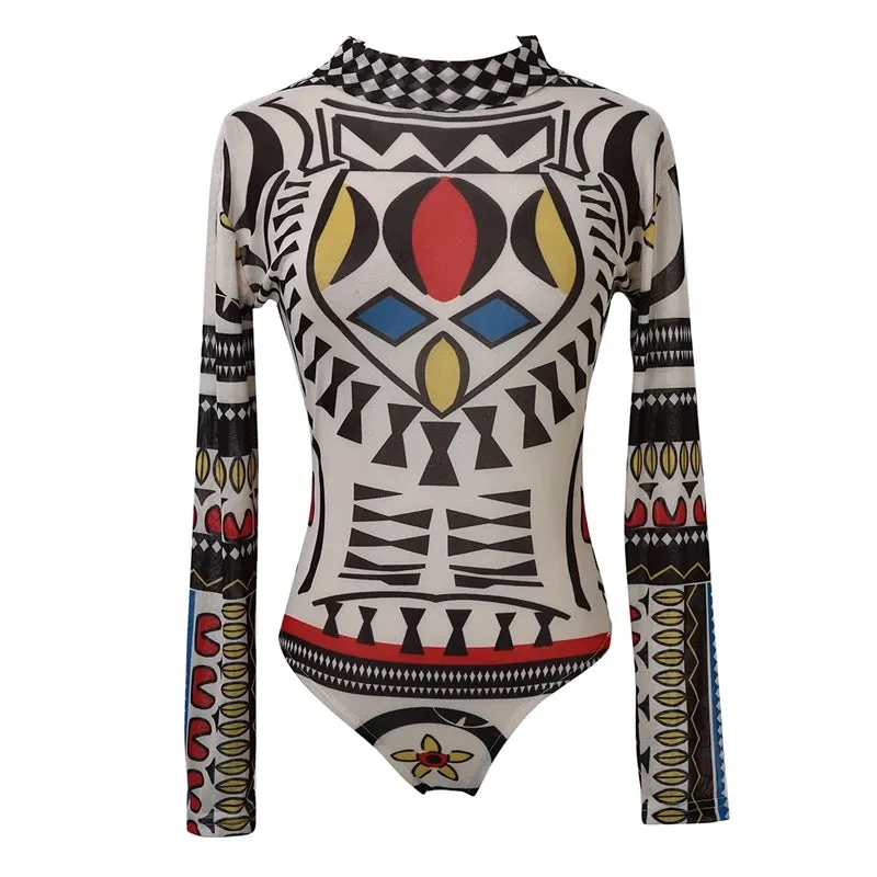 Women's Totem Print Long Sleeve Bodysuit