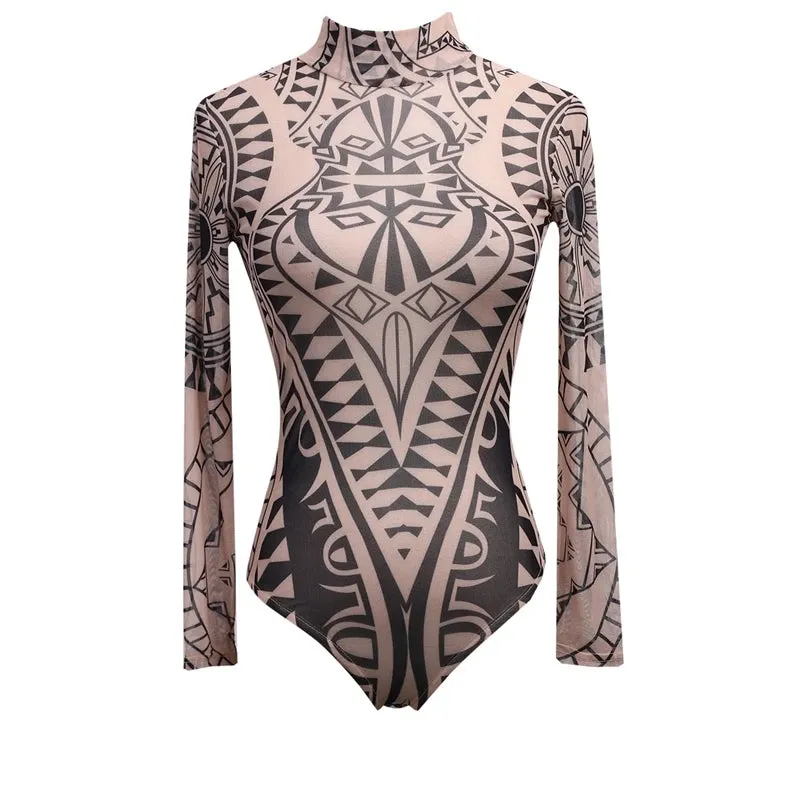 Women's Totem Print Long Sleeve Bodysuit