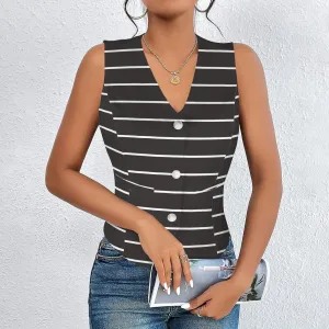 Women's V-Neck Sleeveless Button Pocket Vest