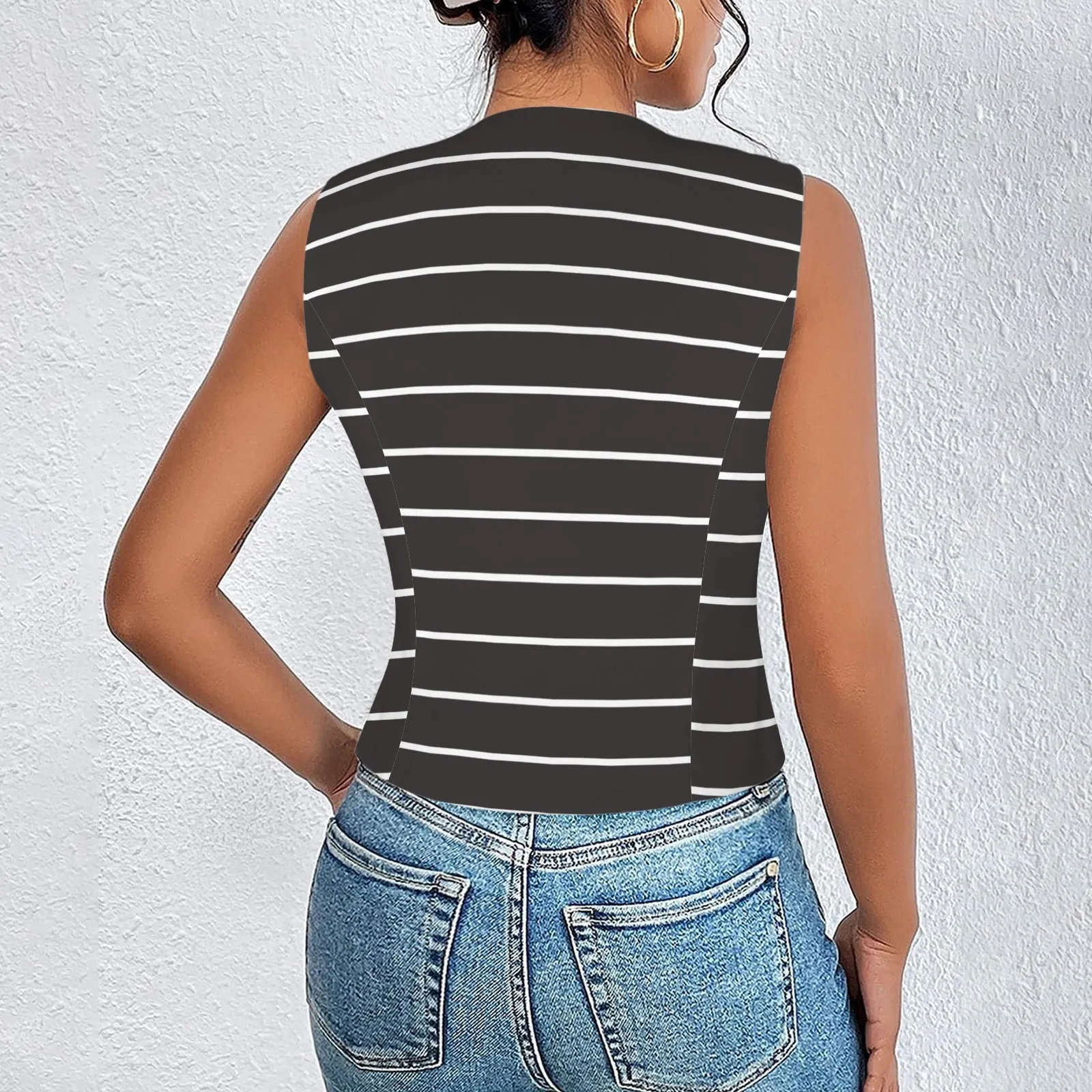 Women's V-Neck Sleeveless Button Pocket Vest