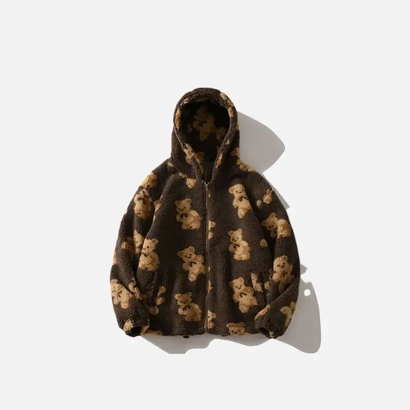 Y2K Teddy Bear Fuzzy Hoodie for Cozy Style and Comfort