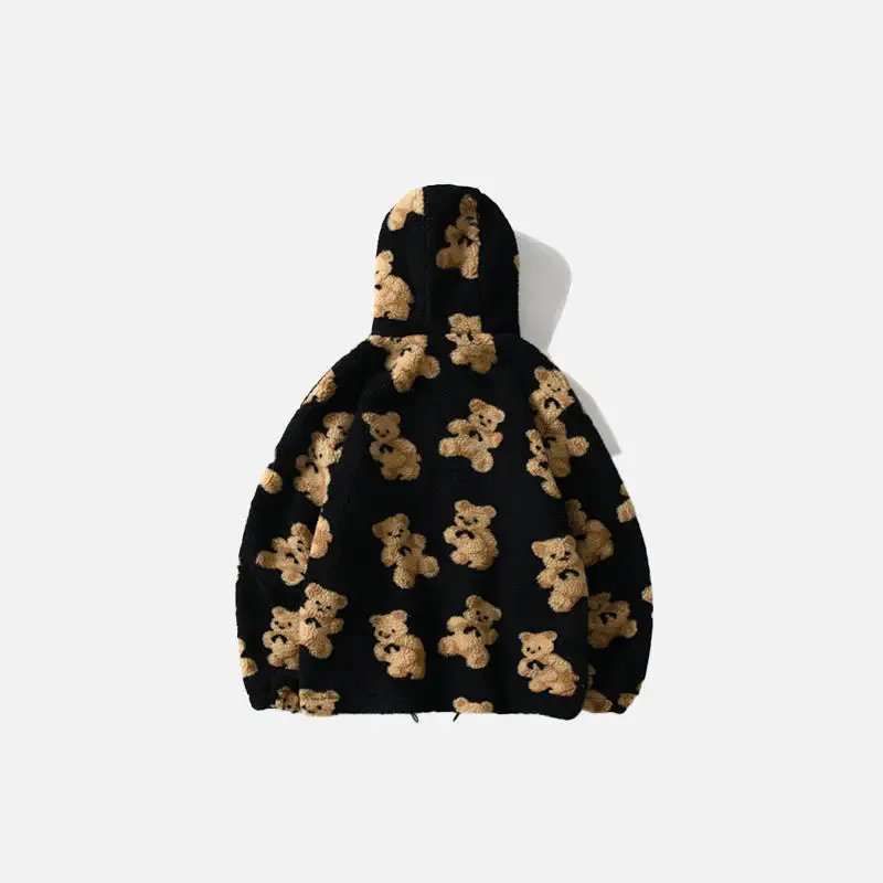 Y2K Teddy Bear Fuzzy Hoodie for Retro Fashion Lovers