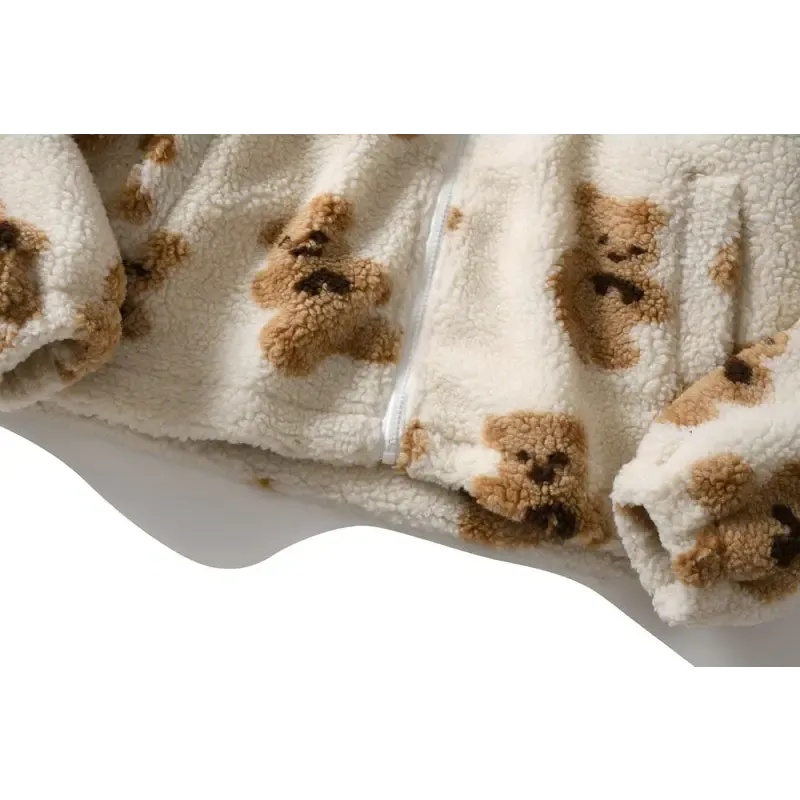Y2K Teddy Bear Fuzzy Hoodie for Retro Fashion Lovers