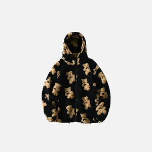 Y2K Teddy Bear Fuzzy Hoodie for Retro Fashion Lovers
