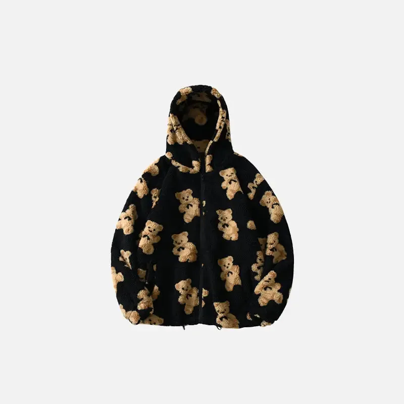 Y2K Teddy Bear Fuzzy Hoodie for Retro Fashion Lovers