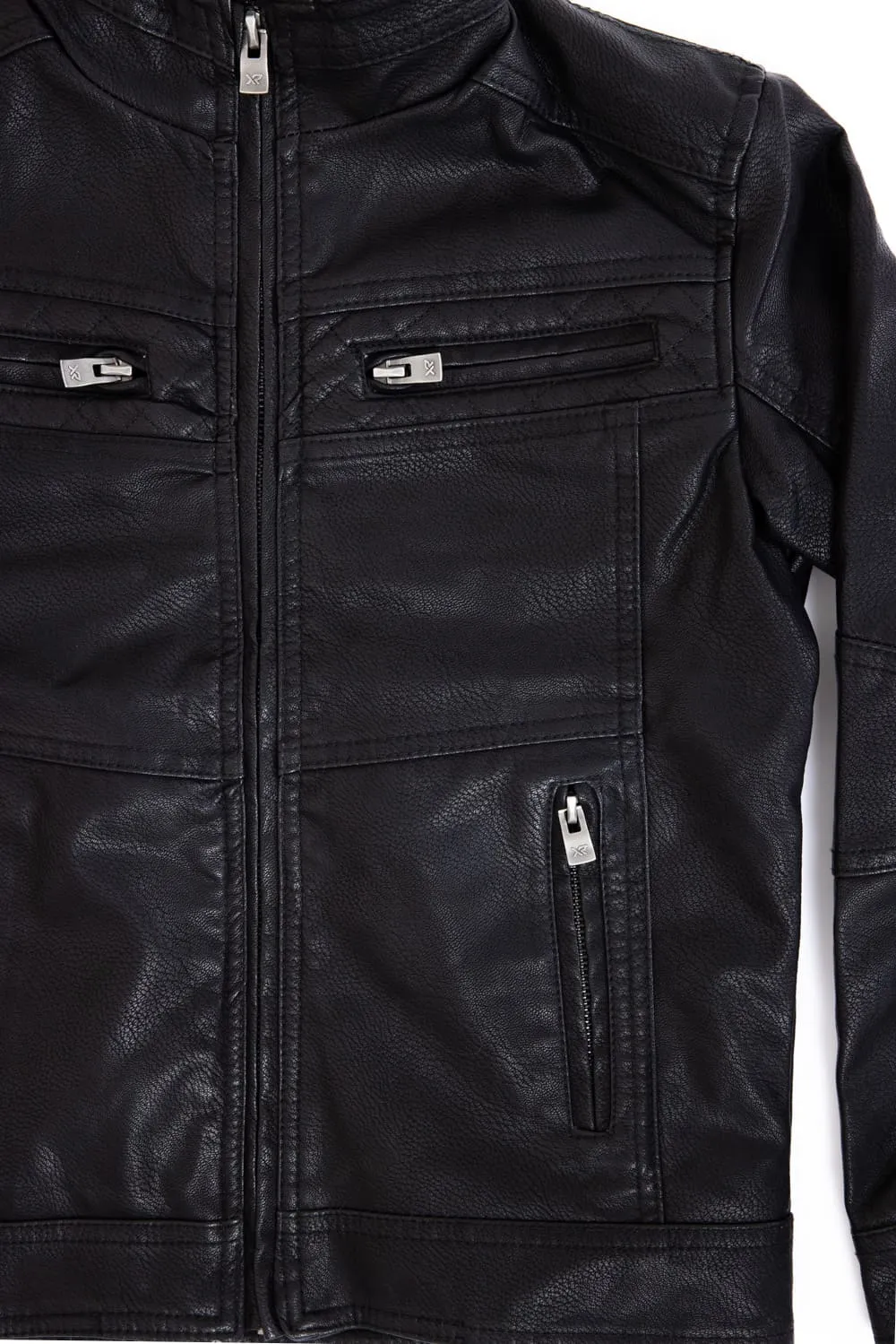 Youth Moto Faux Leather Jacket for Boys in Black | BXLJ58003-BLACK